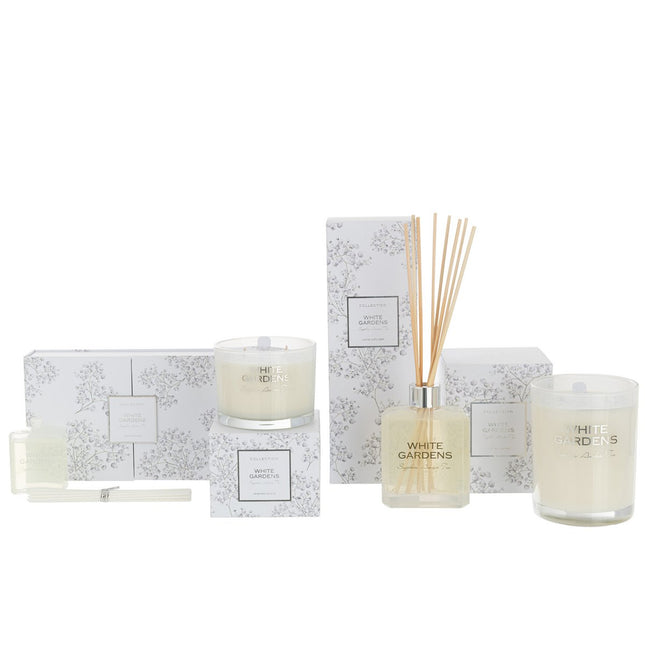 J-Line White Gardens scented candle – Sapphire Amber Tea – 35U - white