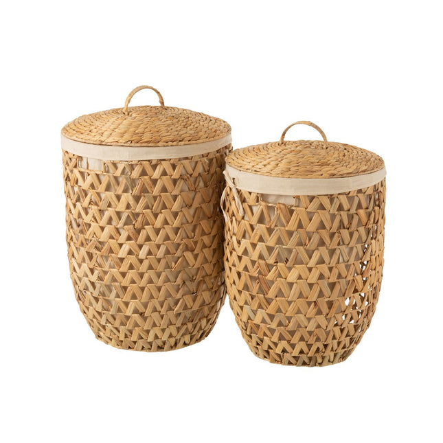J-Line Set of 2 Laundry Baskets + Lid Water Hyacinth Natural