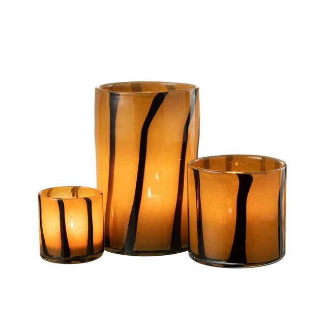 J-Line lantern Stripes Safari glass black/brown large