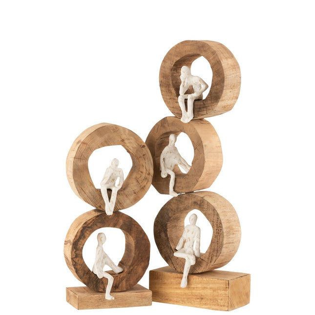 J-Line 3 Thinkers Rings Figure decoration - wood/metal - natural/white