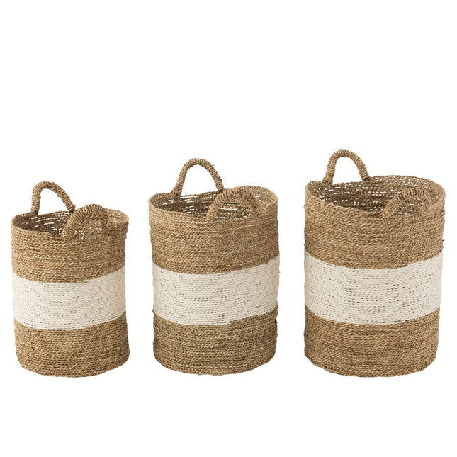 J-Line set of 3 baskets - seagrass - white/natural