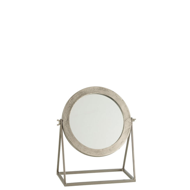 J-Line mirror Round on Foot - Metal - silver
