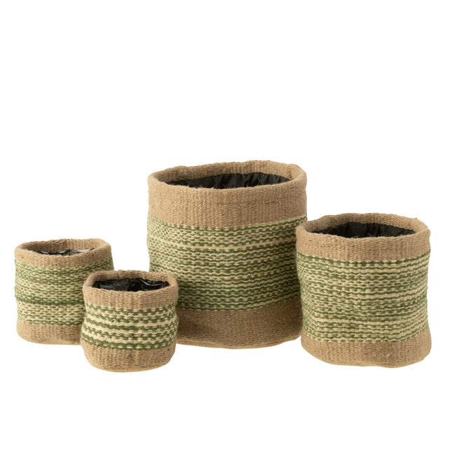 J-Line basket Round + Band - jute - natural/green - large - 2 pieces