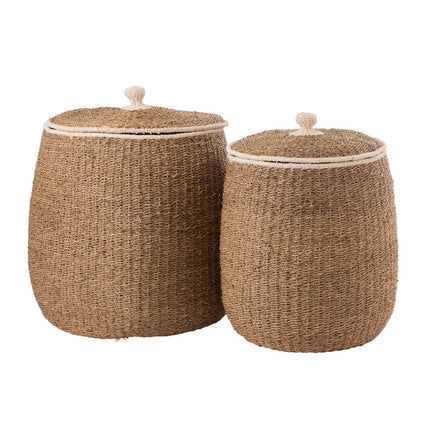 J-Line set of 2 baskets + lid - cardboard/wicker - brown
