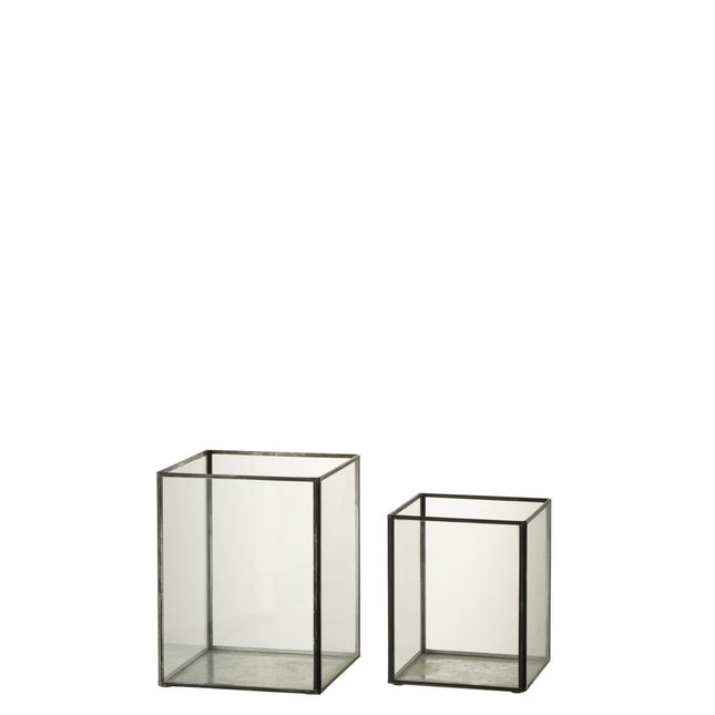 J-Line Candle holder - glass - black - 2 pieces