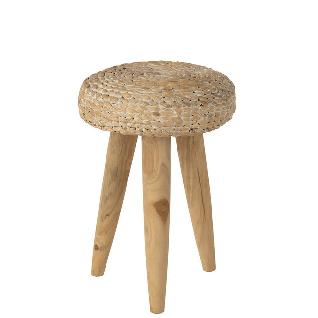 J-Line stool Round - wood/water hyacinth - natural