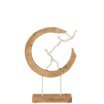 J-Line figure Pareja Half Moon - wood/aluminium - natural/white
