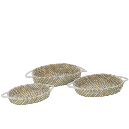J-Line Set of 3 Basket Oval Handles Straw Natural/White