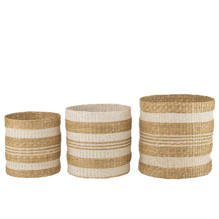 J-Line Set of 3 Baskets Striped Seagrass White