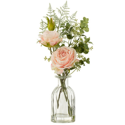 J-Line Bouquet of Roses in Vase + Artificial Water Plastic Green/Light Pink Large