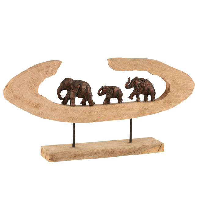 J-Line Figure Elephants Row On Foot Mango Wood Aluminum Bronze