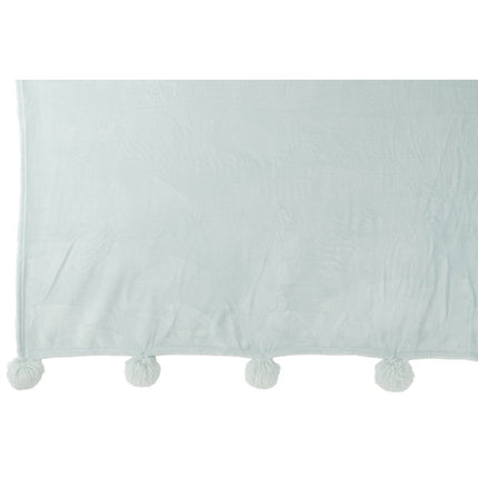 J-Line Plaid Pompom - polyester - light blue - 170 x 130 cm