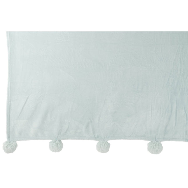 J-Line Plaid Pompom - polyester - light blue - 170 x 130 cm