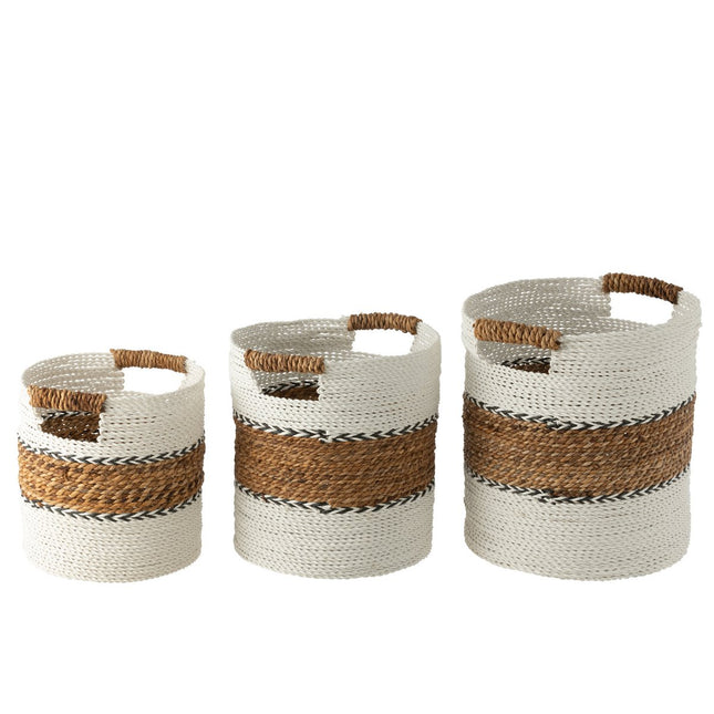 J-Line Set Of Three Baskets Laura Raffia White/Natural