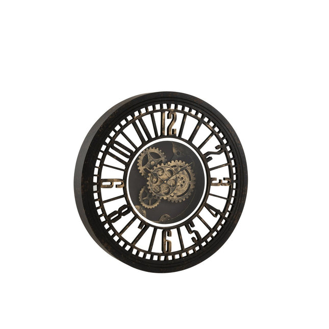 J-Line Mirror clock - metal/glass - black/gold - Ø 60.50 cm