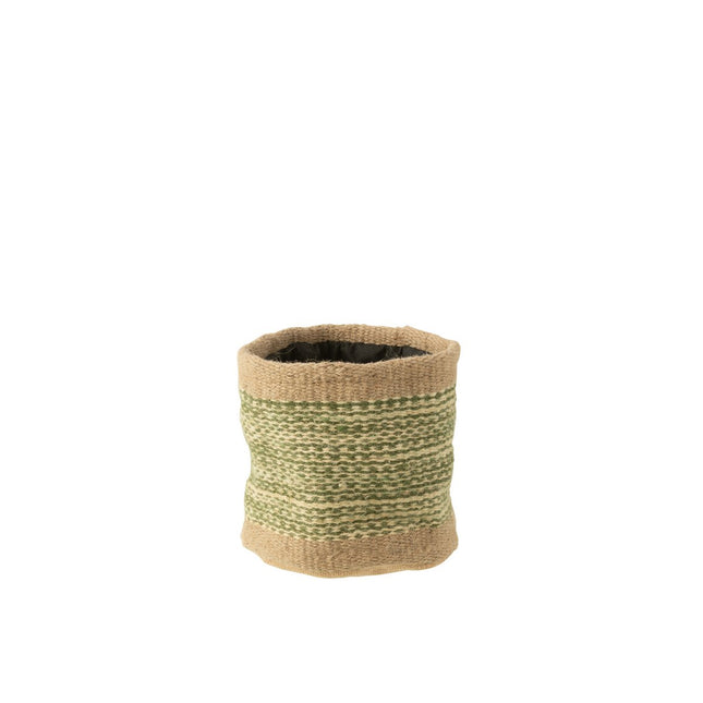 J-Line basket Round + Band - jute - natural/green - medium - 2 pieces