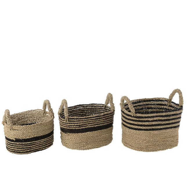 J-Line Set of Three Baskets Aline Raffia Black/Natural