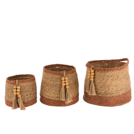 J-Line set of 3 Baskets Round - jute - natural/brown
