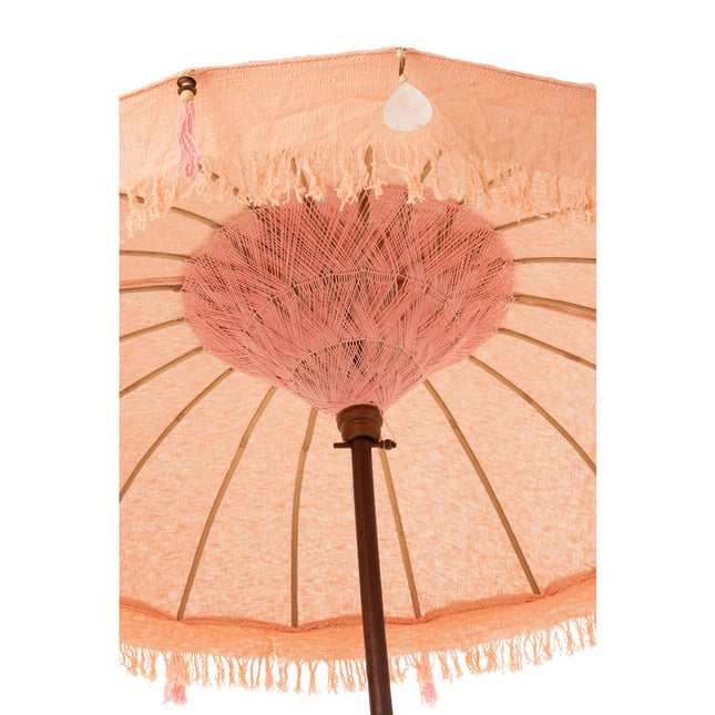 J-Line parasol + base Tassels/Shells - wood - beige/dark brown - S