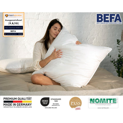 Made in Germany feather cushion 80x80 cm, white, cushion made of new feathers class 1, 1500g. Suitable for allergy sufferers (nomite), Oeko-Tex 100 class 1 certified, Downpass