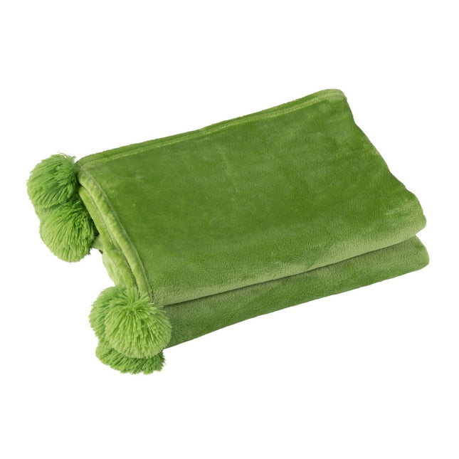 J-Line Plaid Pompon - polyester - grass green - 170 x 130 cm