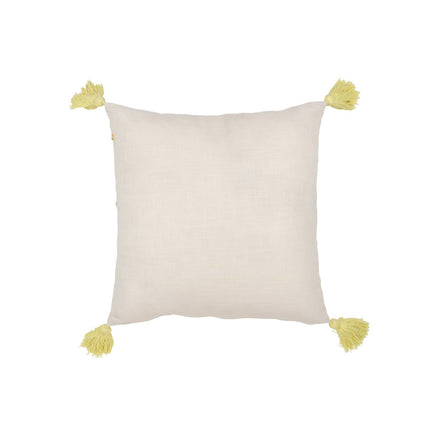 J-Line Cushion Square Flowers + Tassels - cotton - white/orange