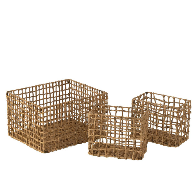 J-Line basket Grid - water hyacinth - natural - 3 pieces