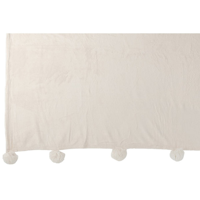 J-Line Plaid Pompon - polyester - crème - 170 x 130 cm