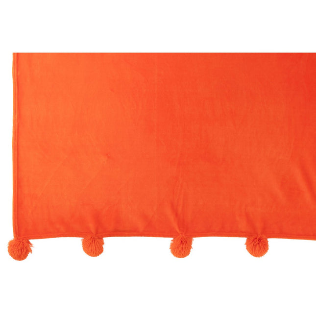 J-Line Plaid Pompom - polyester - orange - 170 x 130 cm