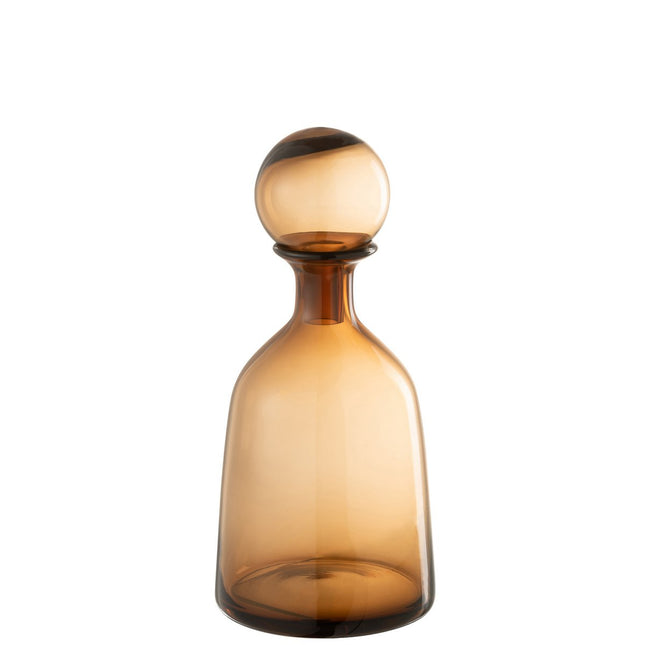 J-Line Bottle+Stopper Plain Decorative Low Glass Brown Small