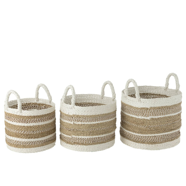 J-Line Set of Three Baskets Caro Raffia White/Natural