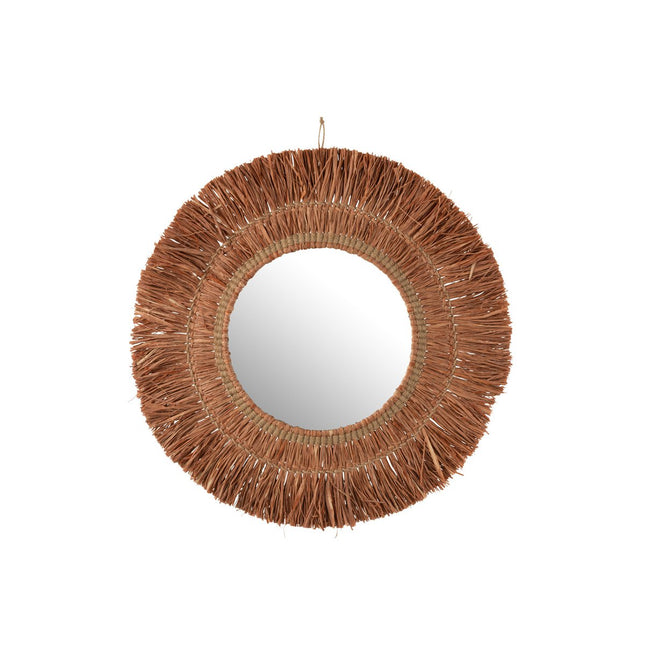 J-Line mirror Hanging Round Raffia/rattan - brown