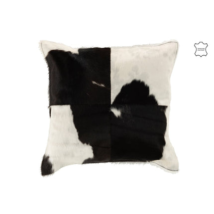 J-Line Cushion Cow Square - leather - black/white