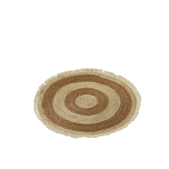 J-Line Kwastjesband mat - vloerkleed - jute - beige/ bruin - S
