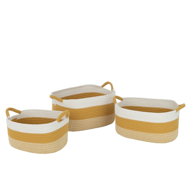 J-Line Set of 3 Spool Basket Rectangle Stripes + Handles Textile White/Orange