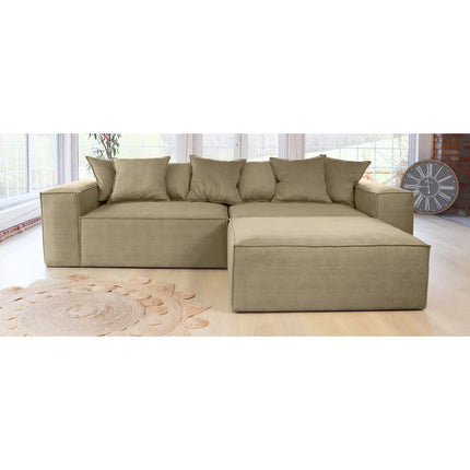 From Morris L-shaped sofa L/R, dark beige, exclusive corduroy from the Belgian company BRUTEX