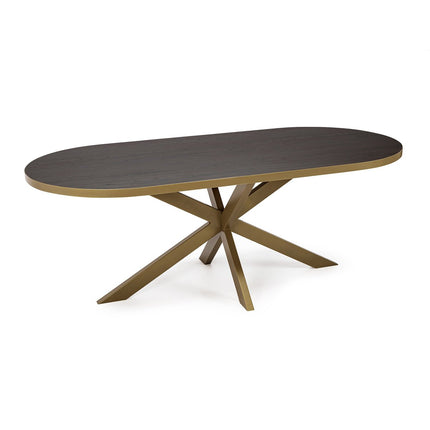 Stalux Flat oval dining table 'Noud' 210 x 100, color gold / brown wood