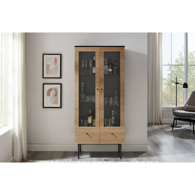 Display cabinet 79 cm oak real wood veneer