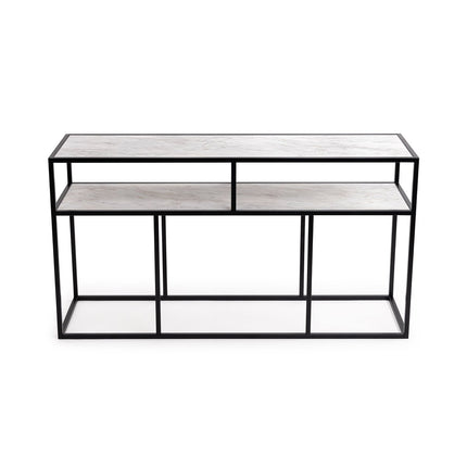 Stalux Side-table 'Teun' 150cm, color black / white marble
