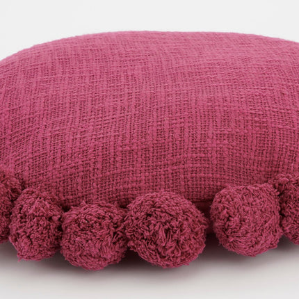 Pom pon Decorative cushion - H10 x Ø40 cm - Cotton - Fuchsia