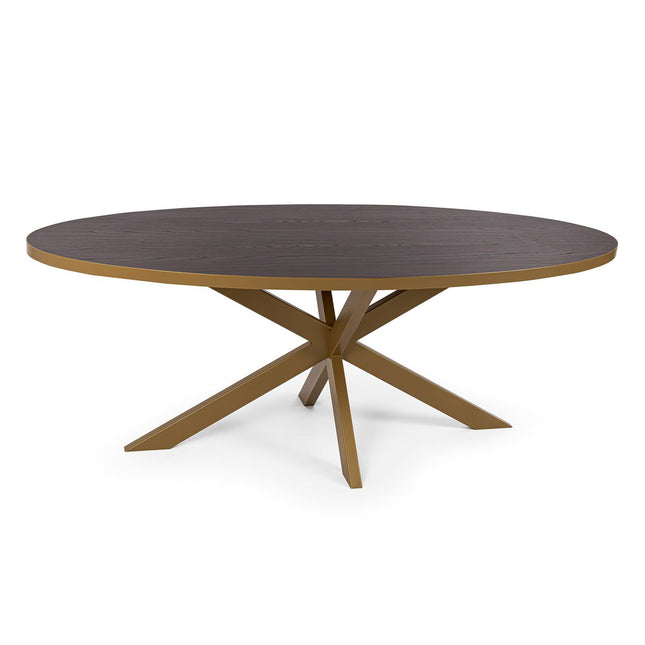 Stalux Oval dining table 'Mees' 240 x 110cm, color gold / brown wood