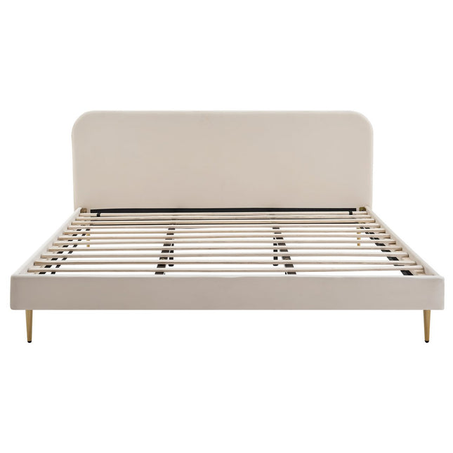 Upholstered bed with beige velvet cover 180x200 cm