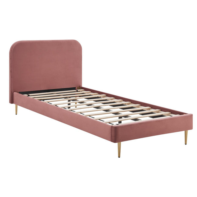 Gestoffeerd bed met roze fluwelen hoes 90x200 cm