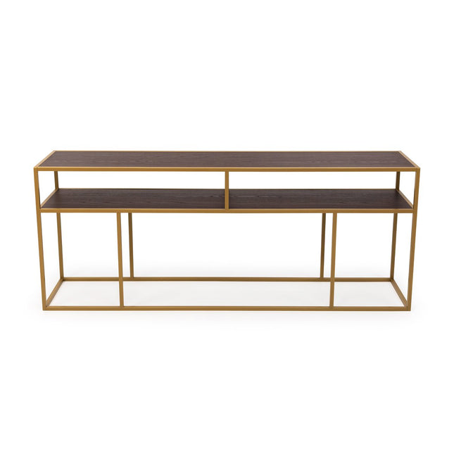 Stalux Side-table 'Teun' 200cm, color gold / brown wood