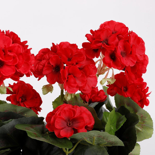 Artificial Geranium plant in Balcony box - L29 x W13 x H40 cm - Red