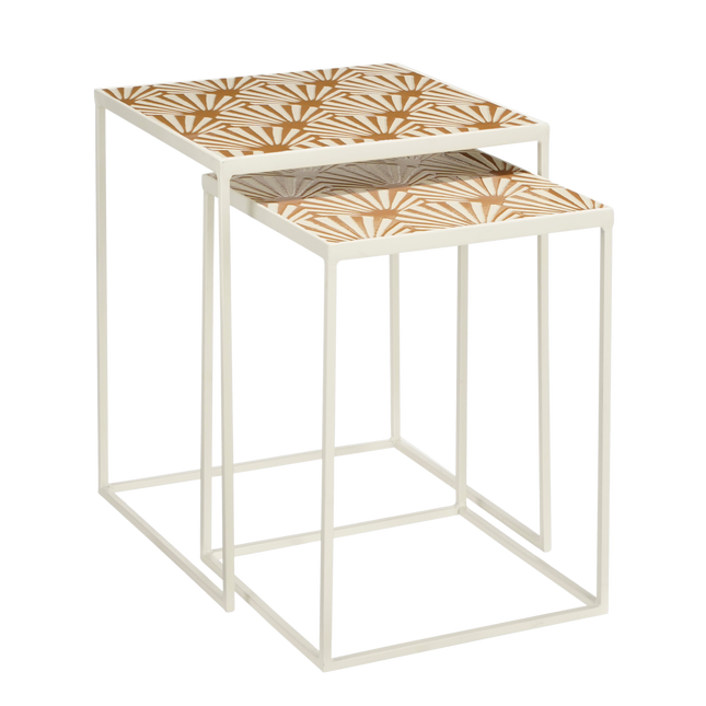 Odile Outdoor Side Table - Set of 2 - L38 x W38 x H48 cm - Metal - Brown, White