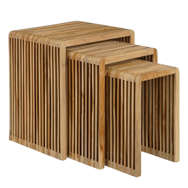 Yonker Side Table - Set of 3 - L44 x W34 x H50 cm - Recycled Wood - Brown