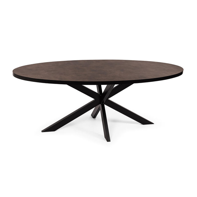Stalux Oval dining table 'Mees' 240 x 110cm, color black / brown leather look