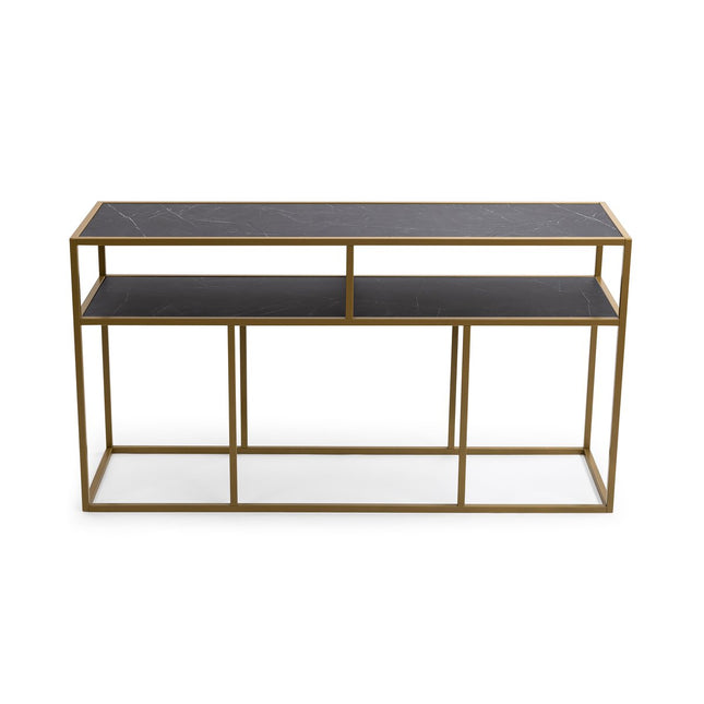 Stalux Side-table 'Teun' 150cm, color gold / black marble