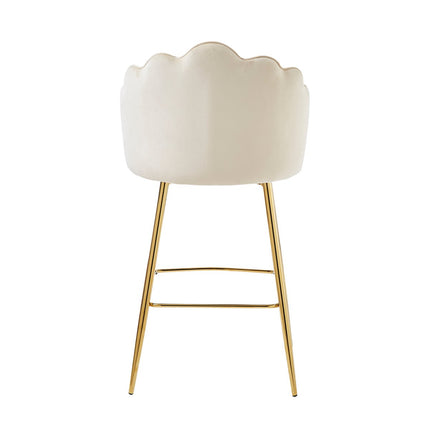 Set of 2 bar stools with shell design in beige velvet